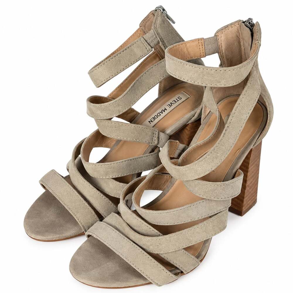 Steve Madden JULY Heeled Sandal Size 6M Grey Suede Heeled Sandals